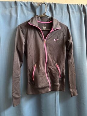 Nike Black Zip-Up Bomber Jacket with Pink Trim